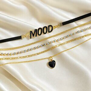 Gold, Black & Sparkling Crystal Mood Necklace Set of 5 – Chic Statement Jewelry